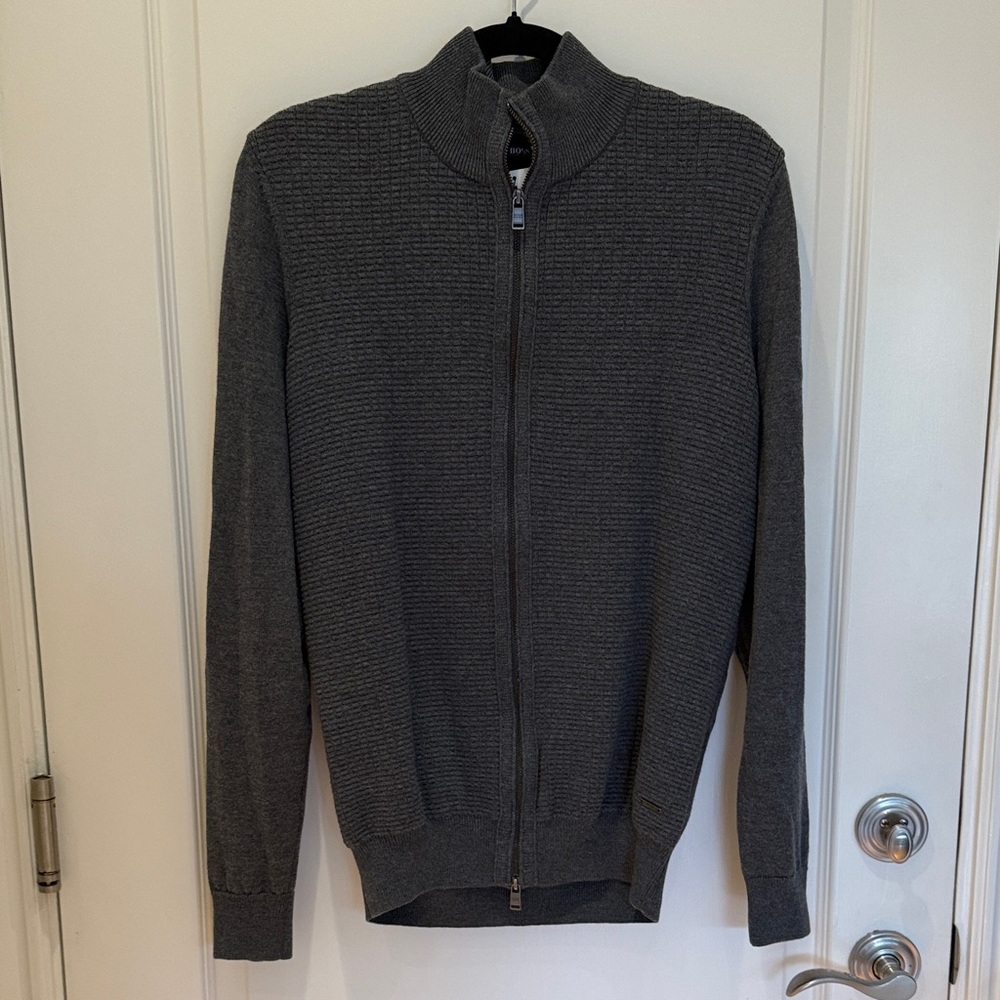 Boss Men's Dark Gray Zip-Up Sweater